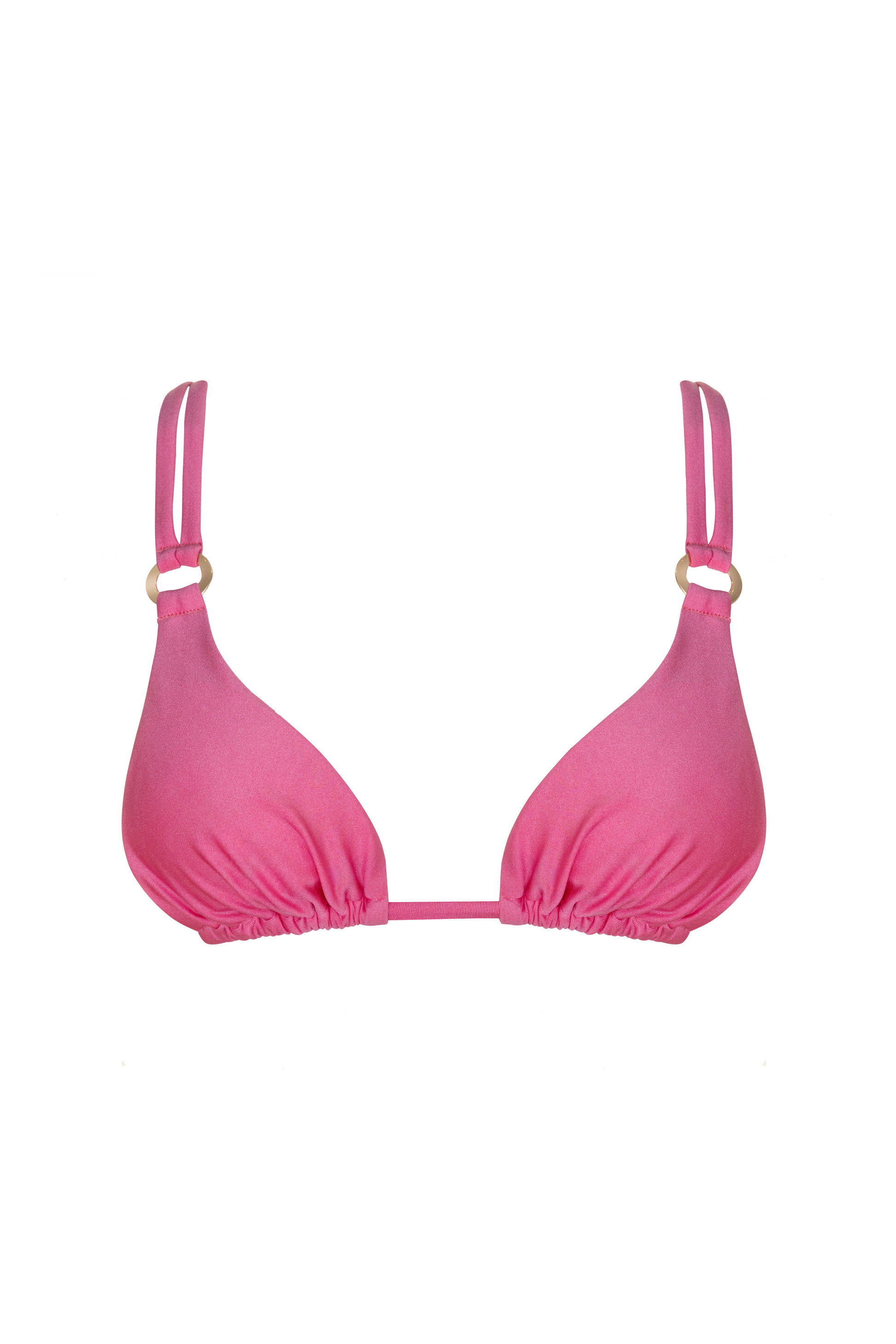 Ayla pink triangle bikini over shoulder strap 