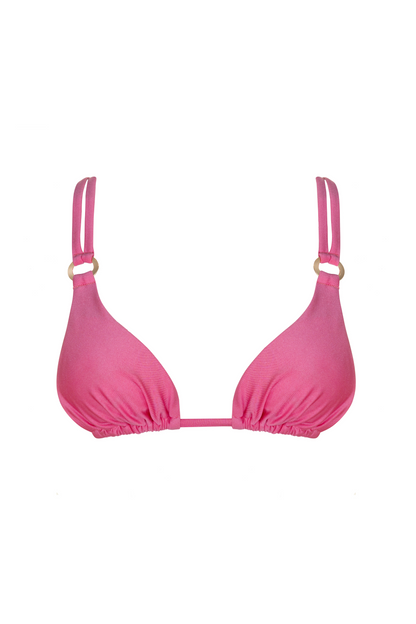 Ayla pink triangle bikini over shoulder strap 